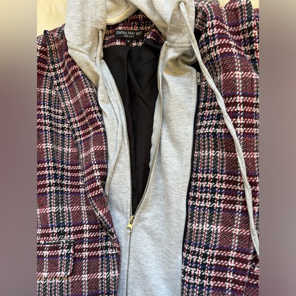 Central Park West Coco Plaid Blazer in Red Plaid Removable Zipper Hooded Dicky - Picture 4 of 7